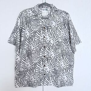 NWOT MAKANI Black/white Short Sleeve Button Hawaiian Shirt Mens tropical Print L
